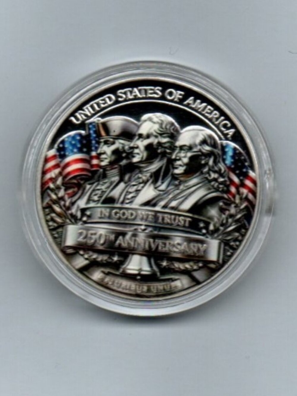 250th Anniversary Challenge Coin... Featuring The Founding Fathers... In Capsule